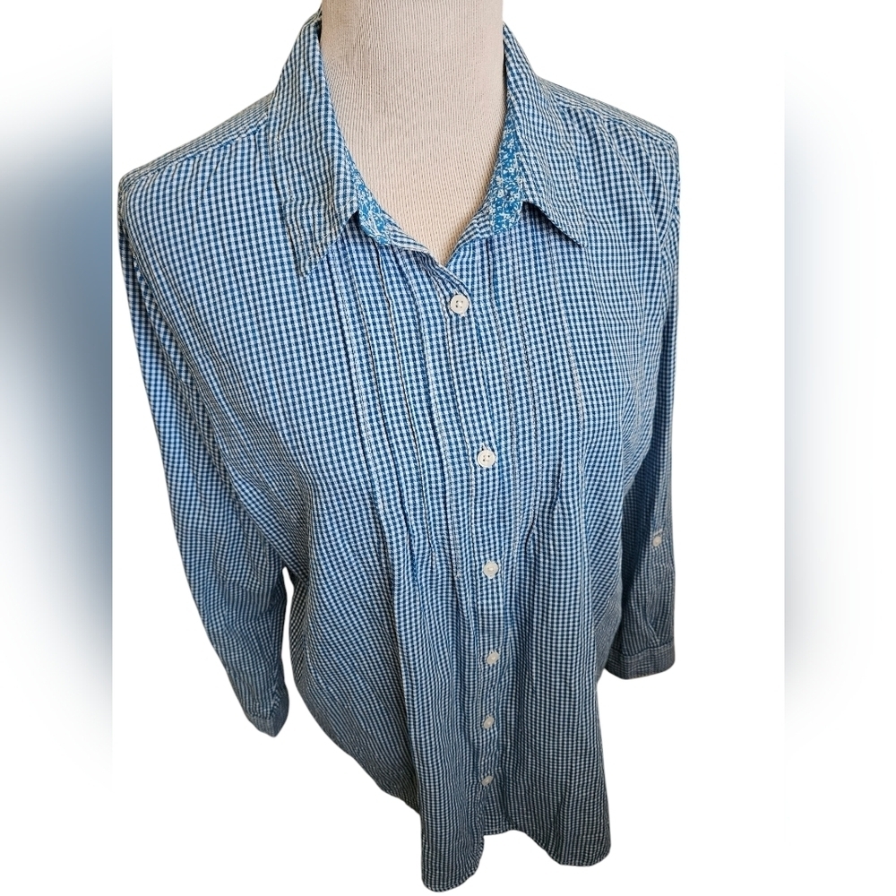 White Stag button down blue and white gingham checked shirt womens size XL.